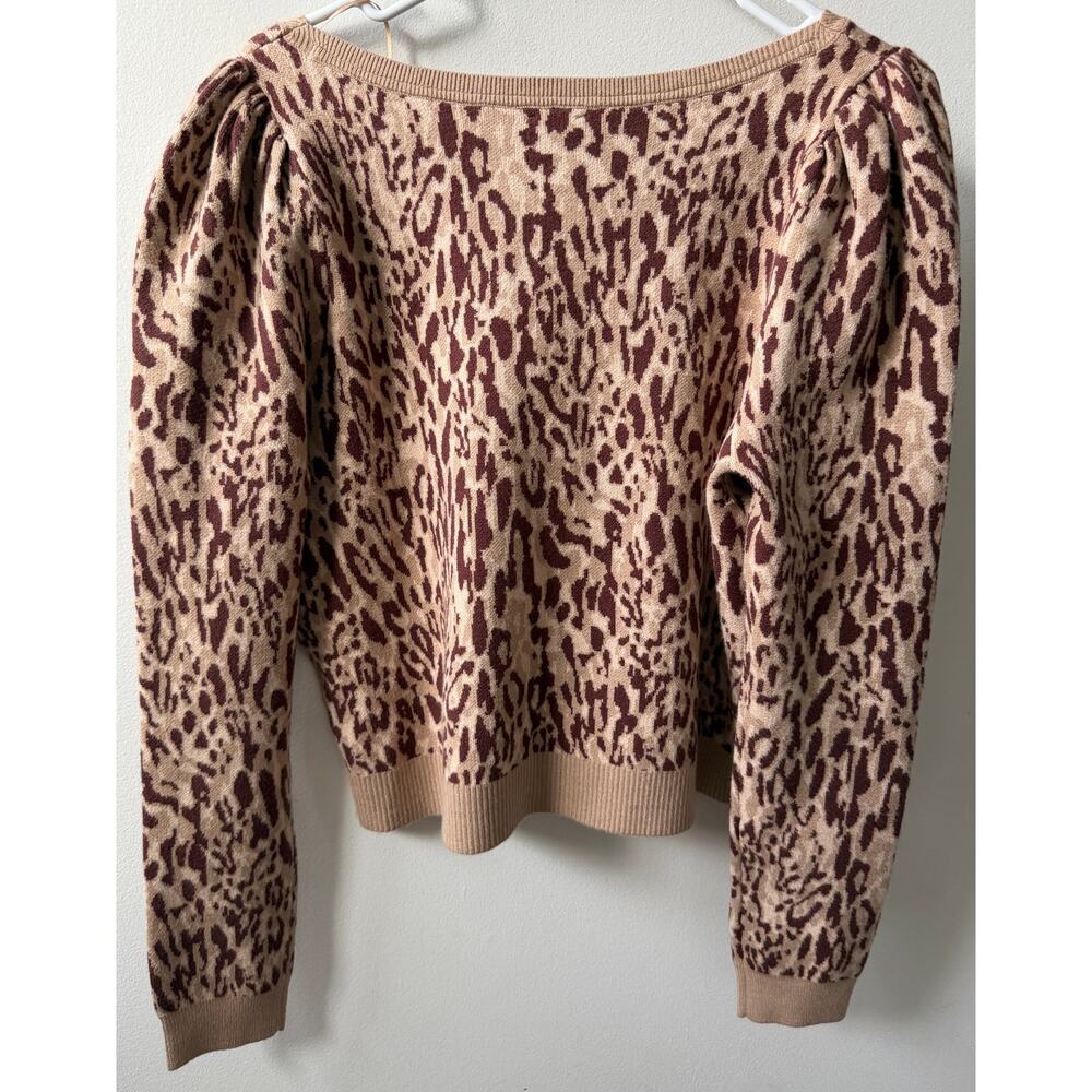Anthropologie Maeve puff-sleeve pullover leopard sweater women's XL - Picture 4 of 9